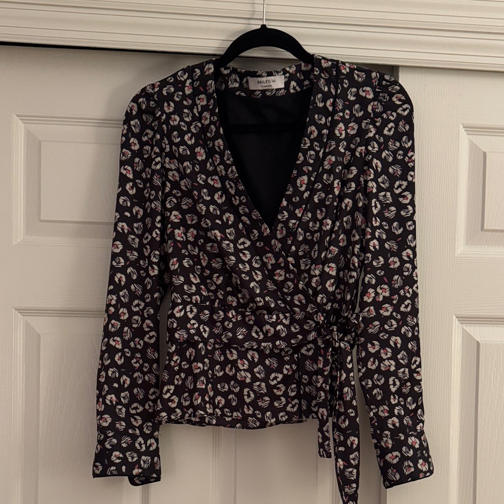 Bailey 44 Black Floral Wrap Blouse